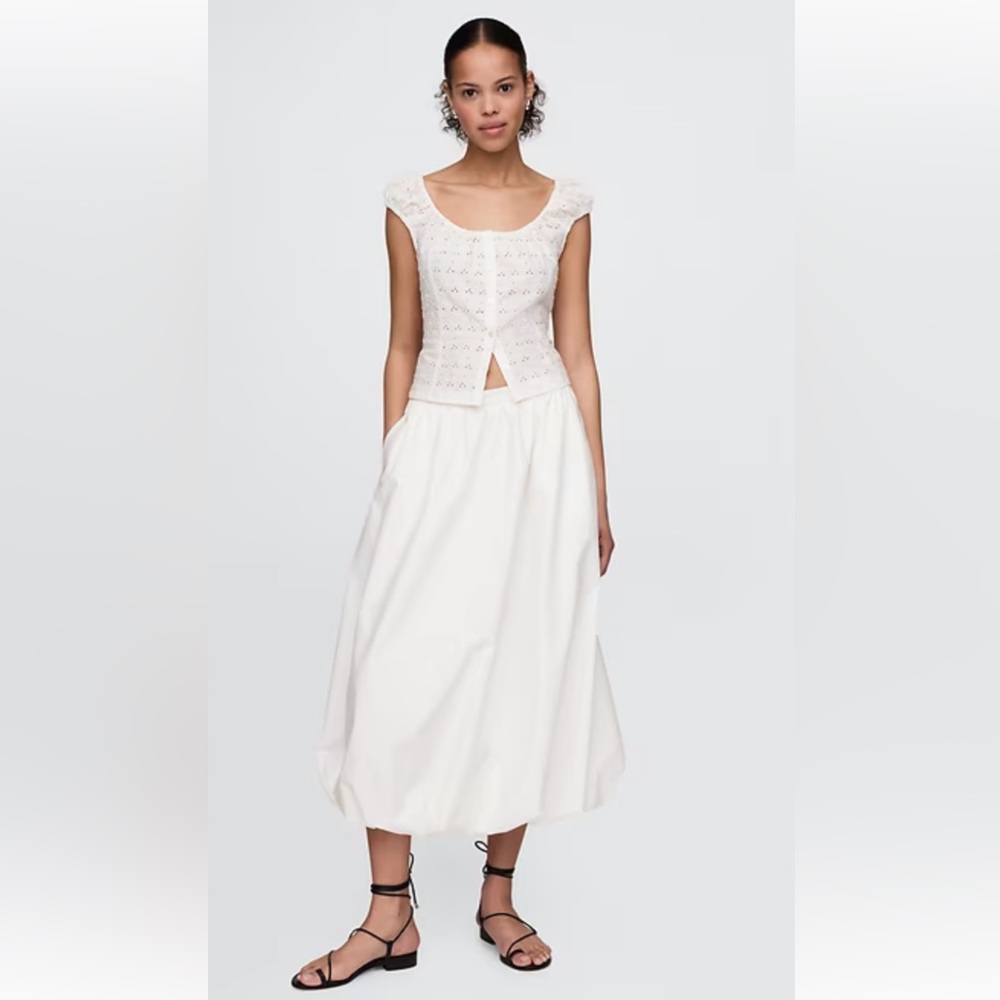 GAP Women's Crisp White Bubble Hem Midi skirt size medium m NEW w tag